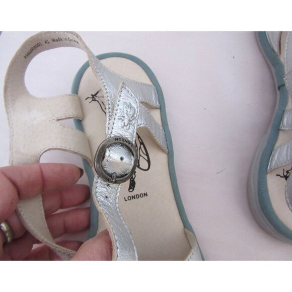Fly London Cula Silver Leather Sandals Size 41 / US 8 w Box - Picture 5 of 8